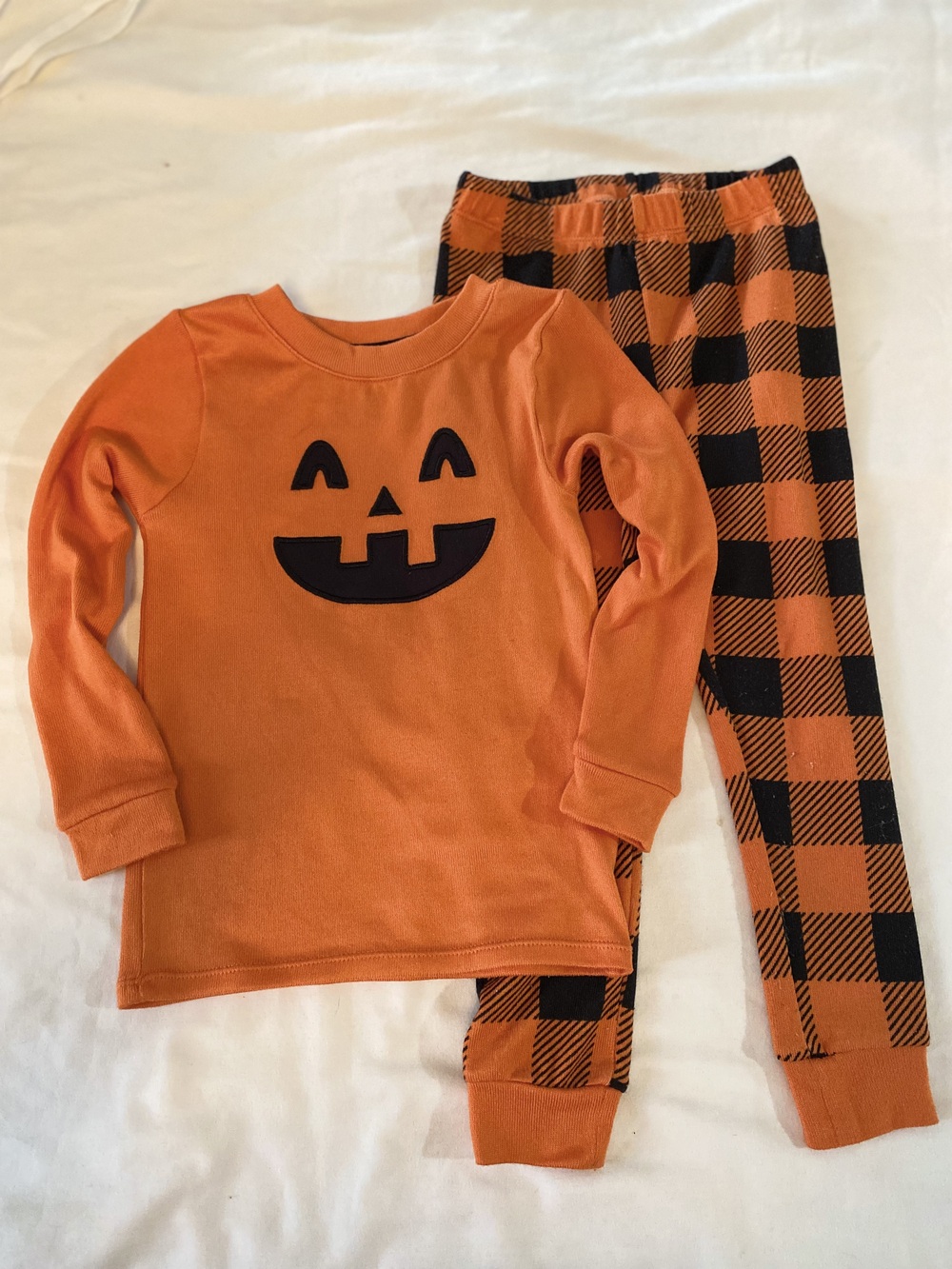 Pumpkin Jack-o'-lantern Unisex Toddler 2-Piece Pajama Set Orange Size 3T Plaid
